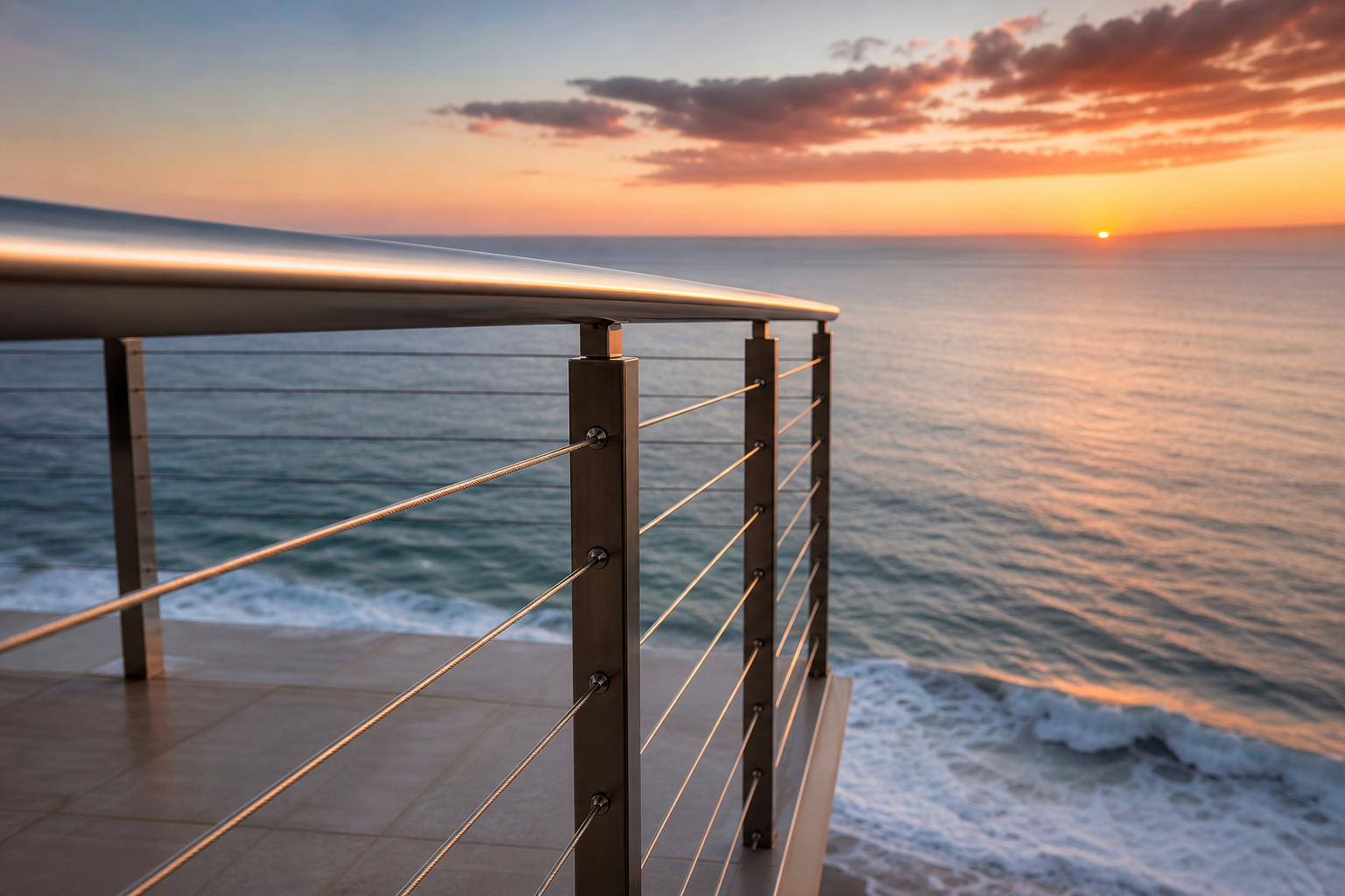Stainless Steel Railing Overlooking Ocean